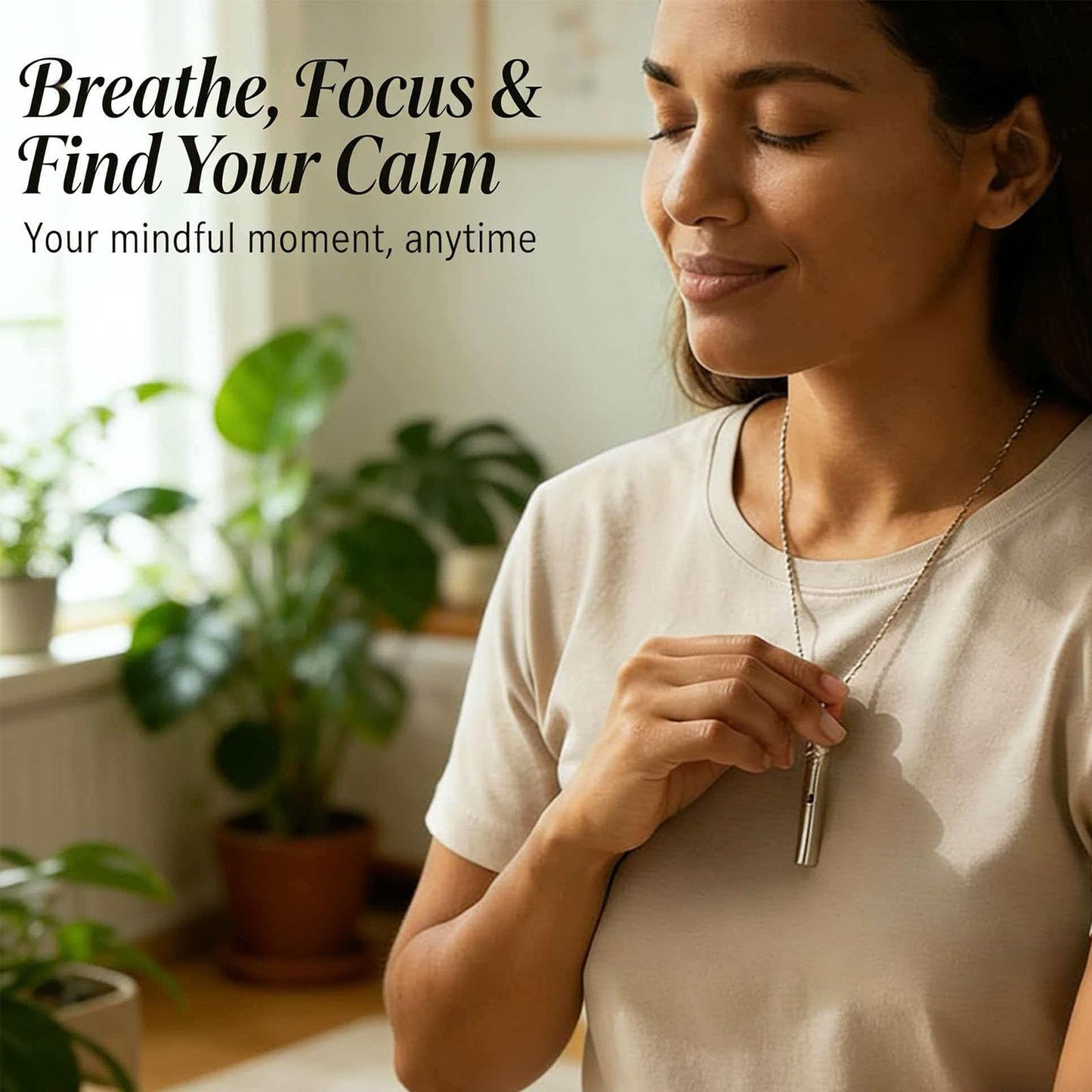 phaxud Stainless Steel Mindfulness Breathing Necklace for Anxiety Original Upgrades Quit Smoking Necklace with Essential Oil Diffuser Multifunctional Jewelry (F)