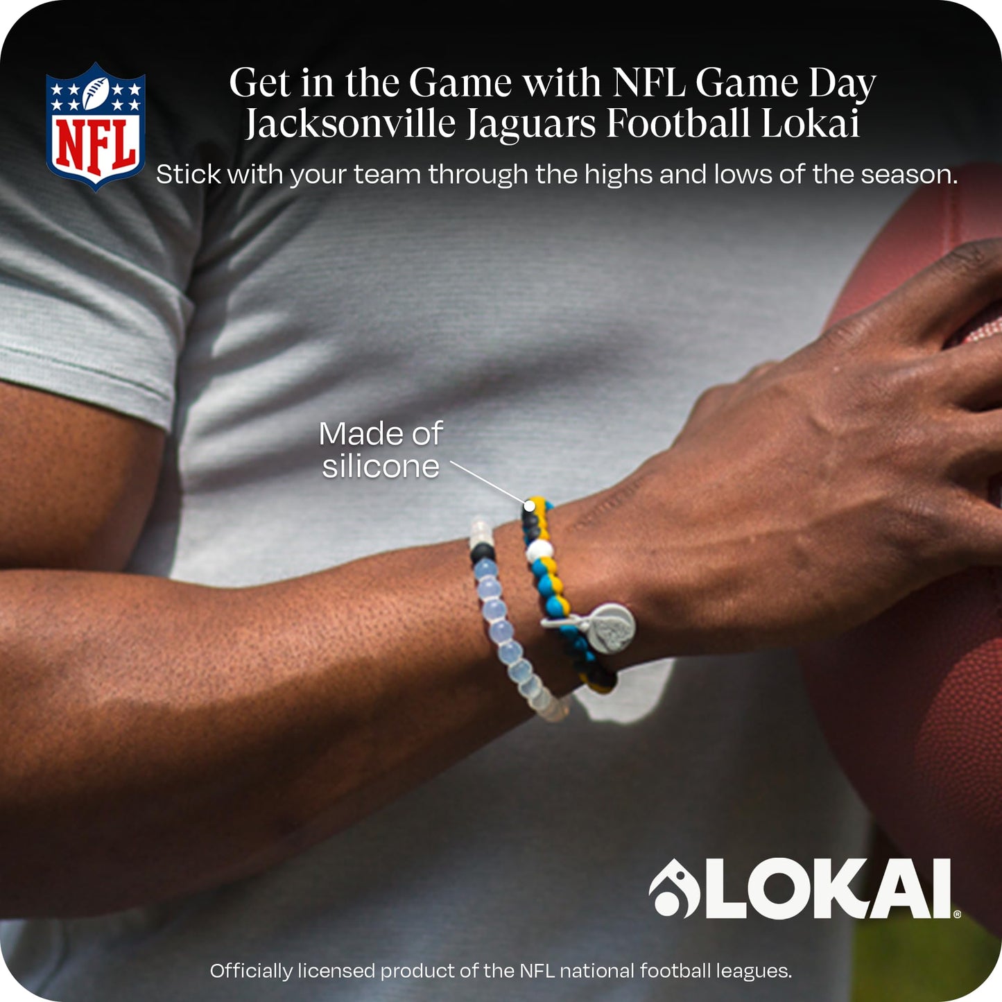 Lokai Silicone Beaded Bracelet for Men & Women, NFL Football Collection - Jacksonville Jaguars, Medium - Silicone Jewelry Fashion Bracelet Slides-On for Comfortable Fit