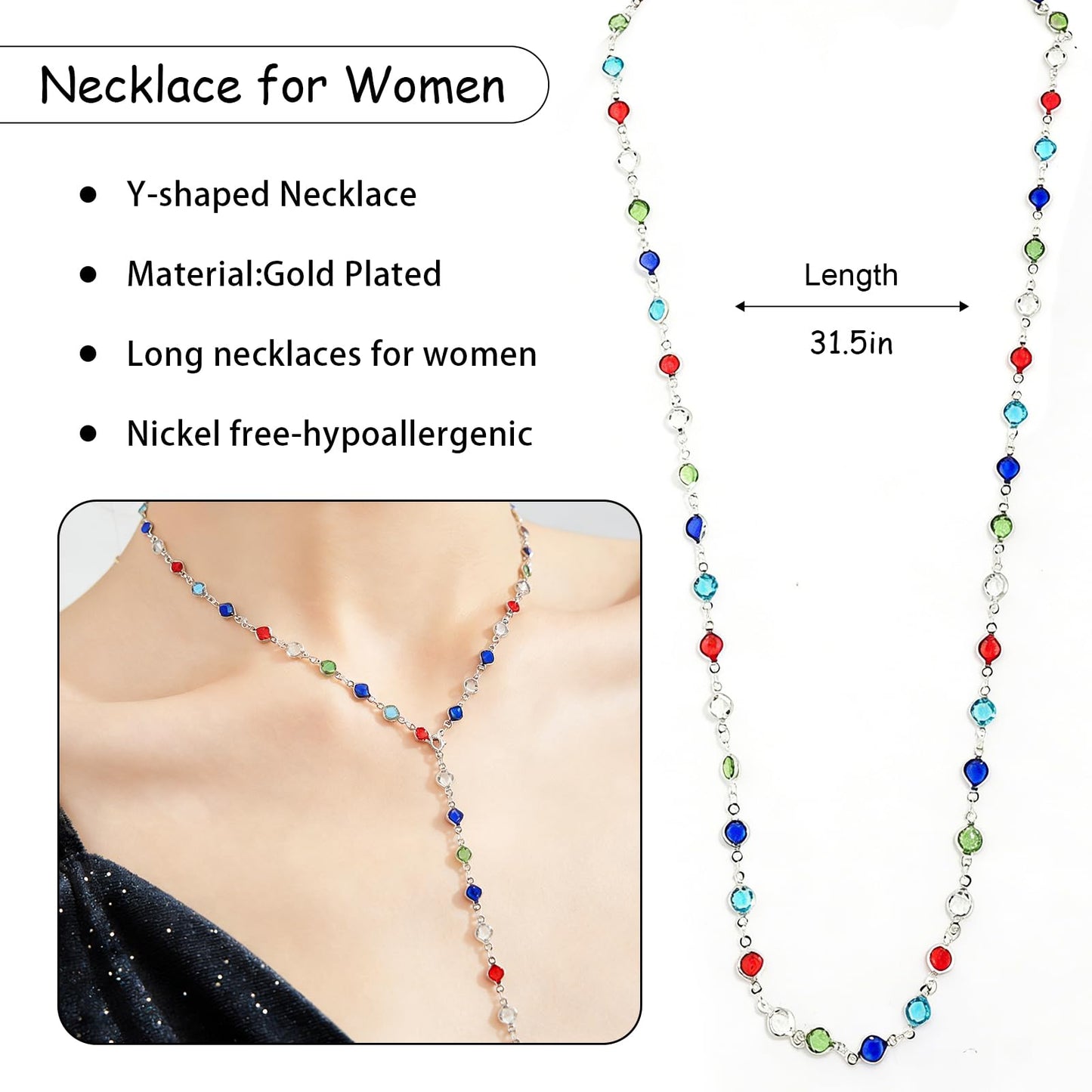 ENGCKSHI Necklace for Women, Dainty Long 14K Gold Y-Shaped Necklace Jewelry Trendy Beaded Layered Chain Drop Necklaces Jewelry Women Gifts