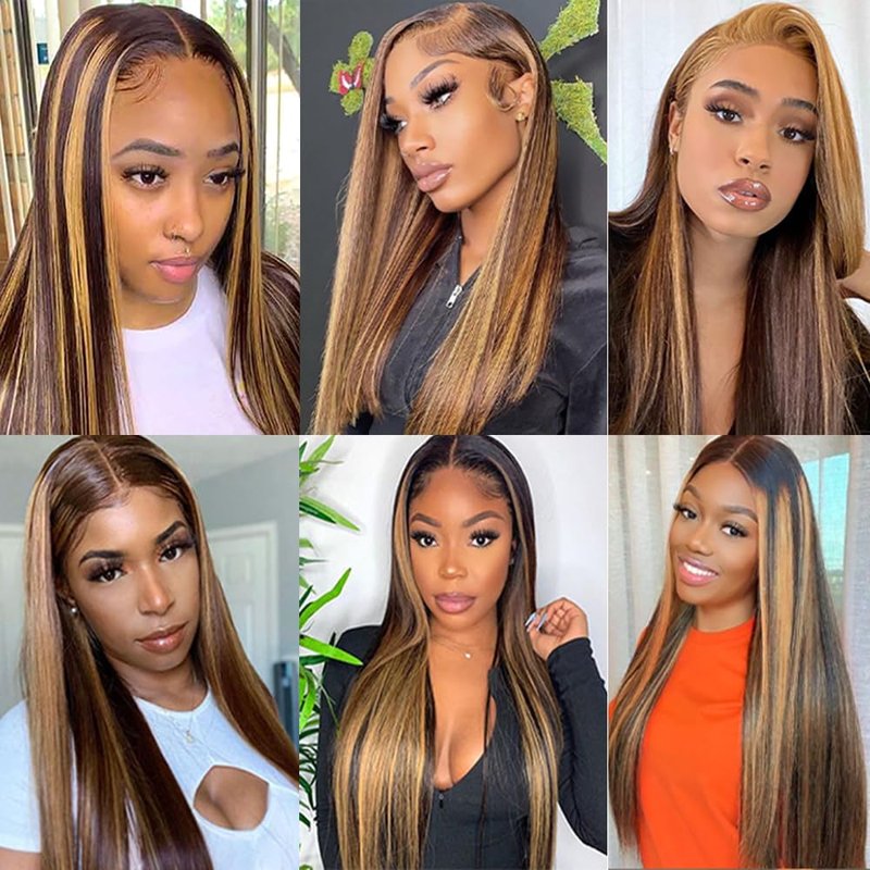 Ombre Human Hair Bundles 4/27 Straight Bundles Honey Blonde Bundle 14 16 18 Inch Highlight Bundle Brazilian Virgin Remy Hair Extensions Soft And Healthy Salon Quality