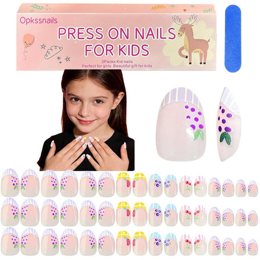 Press On Nails for Kids - 96 Pcs Colorful French Tip Nail Kit | Includes Nail File & Buffer, Perfect for Ages 8-12