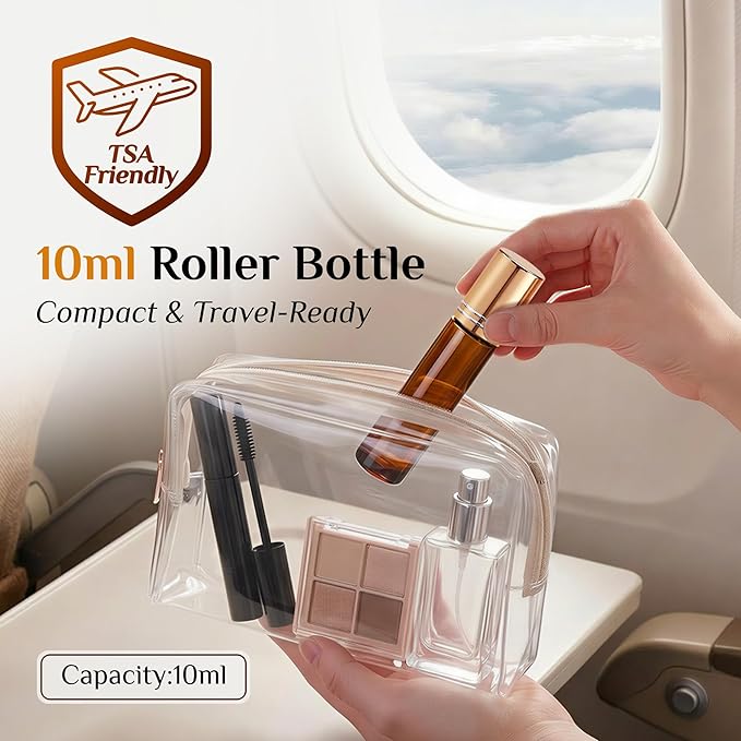 PrettyCare 4 Pack Amber Glass Oil Roller Bottles for Essential Oils 10ml, Roll On Bottles with Stainless Steel Roller Ball Leak-Proof Perfume Travel Refillable Bottle Empty, Beauty & Personal Care