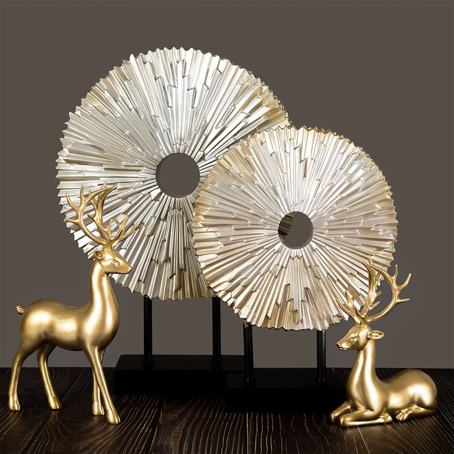 2PCS Carved elk Statue Resin Ornaments, Christmas Reindeer Fortune Seeking Decoration Modern Retro Art Standing and Sitting Posture, Applicable to Living Room and Bedroom (Pure Gold)