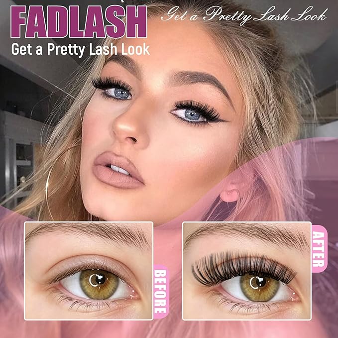 FADLASH DIY Lash Clusters Individual Eyeslash Extensions D Curl 280PCS Natural Eyelash Clusters Soft Band Wispy Volume Eyelash Extension for Beginners DIY at Home (40D-0.07-D, 8-16mm)