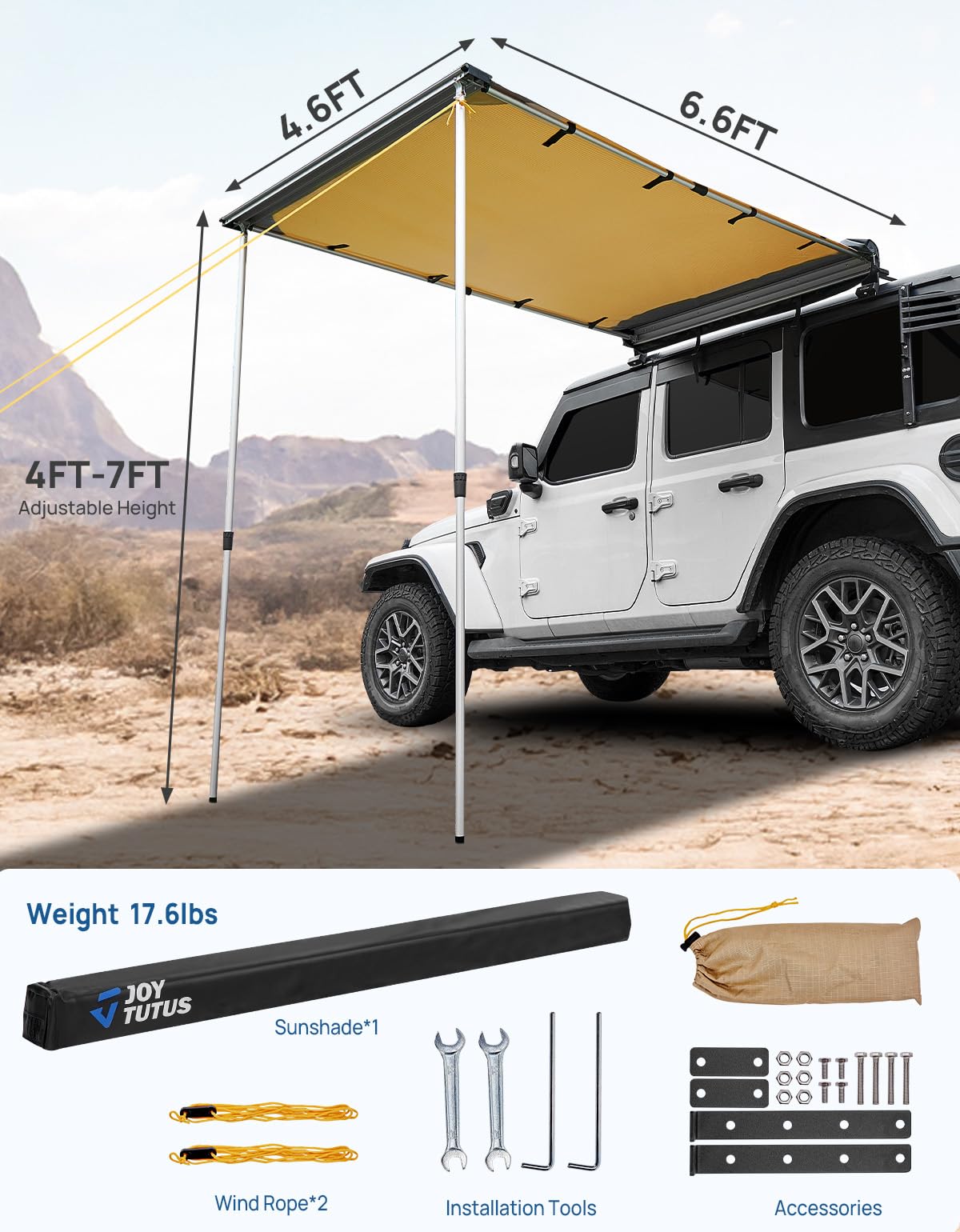 4.6'x6.6' Roof Rack Pull-Out Sun Shade+Foldable Mattress