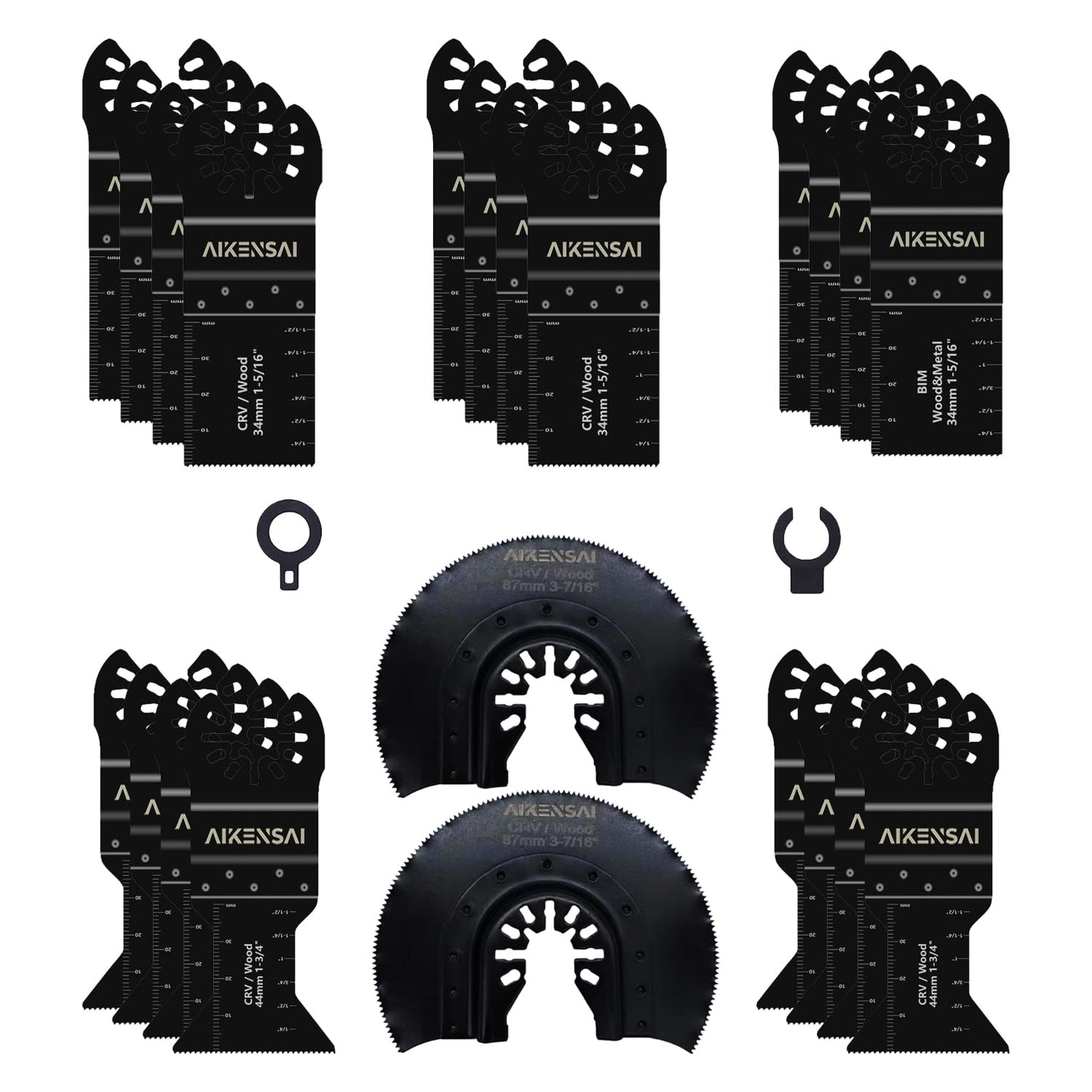 AIKENSAI 24 Pcs Oscillating Saw Blades Multitool Blades Wood and Metal Multi Tool Blades Kits Fit Dewalt Milwaukee Makita Bosch Dremel etc