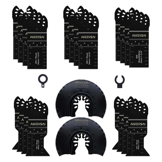 AIKENSAI 24 Pcs Oscillating Saw Blades Multitool Blades Wood and Metal Multi Tool Blades Kits Fit Dewalt Milwaukee Makita Bosch Dremel etc