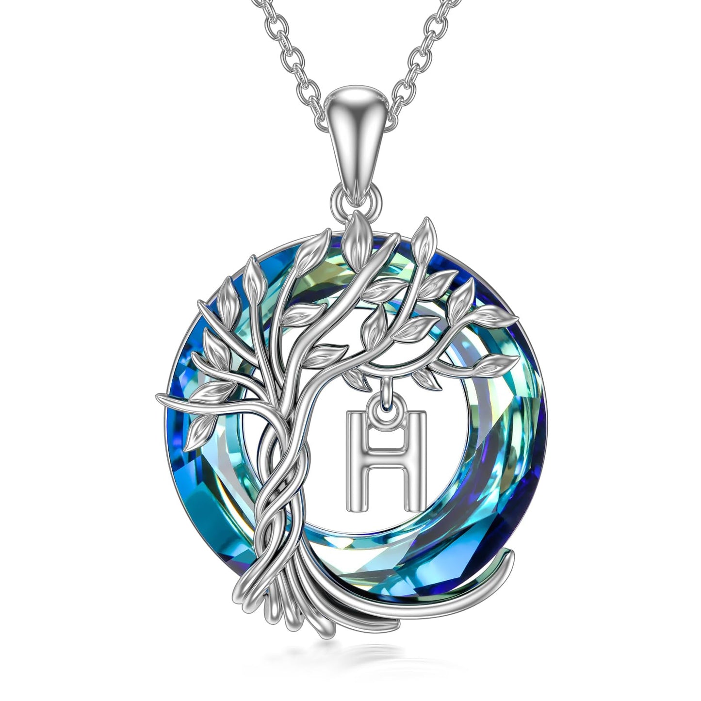 TOUPOP Tree of Life Initial Necklace Gifts for Women Sterling Silver Initial H Letter Jewelry Irish Crystal Pendant Birthday Gifts for Women Her Mom Wife Daughter
