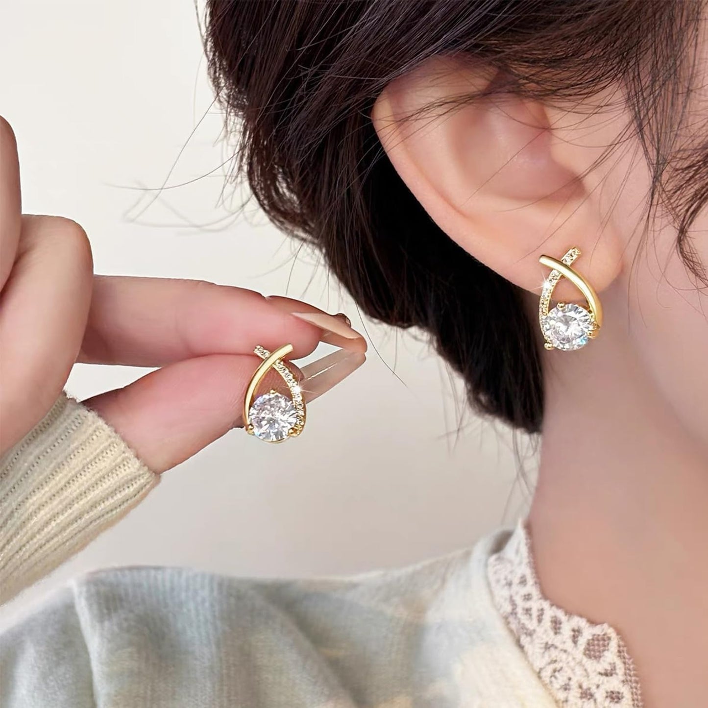 Halolux Lymphvity Germanium Earrings for Women Atheniz Lymphatic Drainage Earrings Gold Silver Cubic Zirconia Hoop Earrings Trendy Jewelry for Women (Gold AB+Sliver AB)
