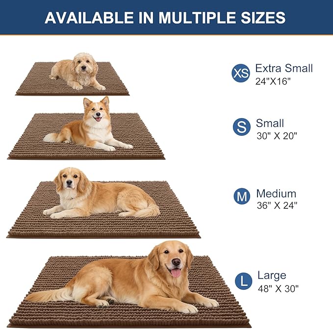 OLANLY Dog Door Mat for Muddy Paws 36x24, Ultra Absorbent Chenille Mud Doormat, Non-Slip Washable and Dirt Trapping Doormat for Indoor Entryway, Quick-Dry Indoor Pet Bed Mats for Dogs, Mocha