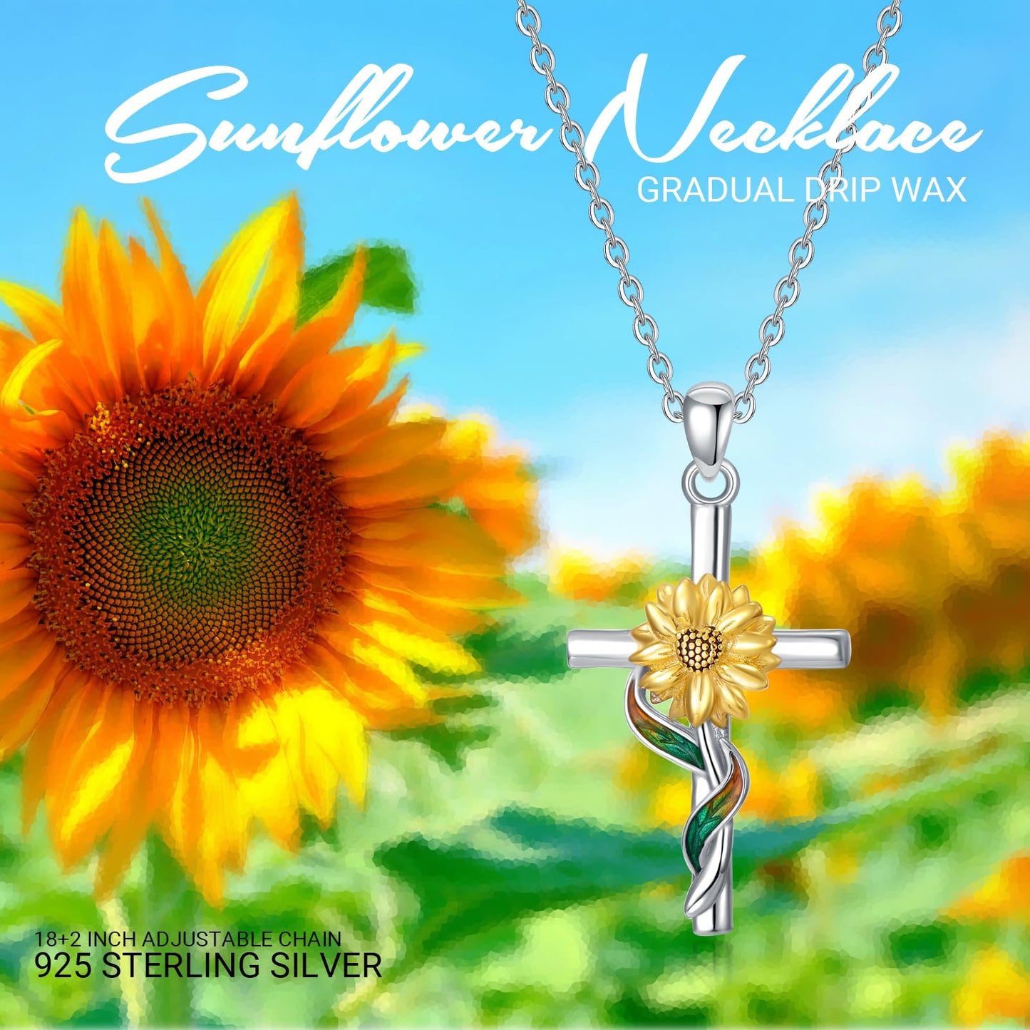 Silikepa Sunflower Necklace for Women 925 Sterling Silver Sunflower Cross Pendant Necklace Christian Jewelry Gift for Women