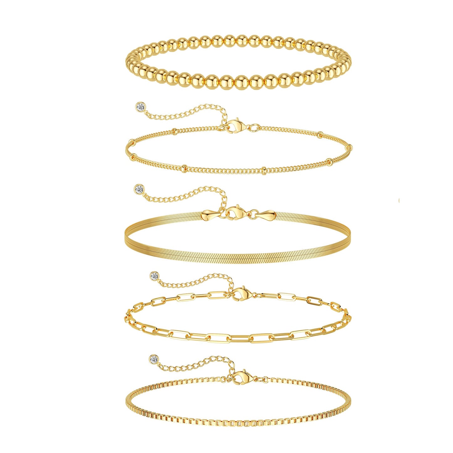 DEARMAY 14K Gold Plated Bracelets for Women Gold Jewelry Set for Women Beaded Bracelets for Women Dainty Paperclip Chain Bracelet Pack Gifts for Women
