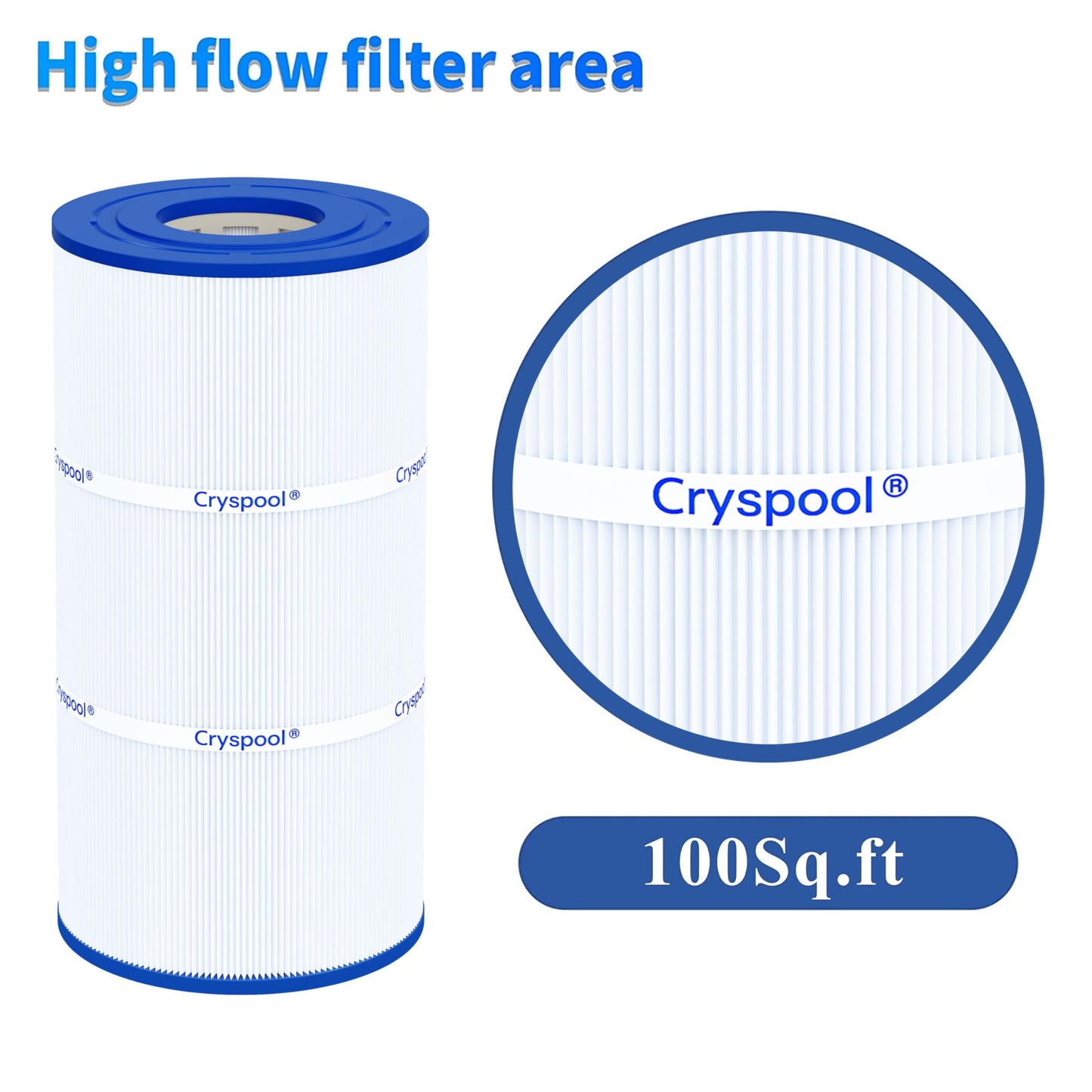 Cryspool® 08047 Filter Compatible with CCX1000RE (CC 1000E), XStream CC1000RE, PXST100, C-8311, FC-1285, 100 Sq. Ft Pool Filter Cartridge, L×OD: 17-3/8"× 8-15/16”, 1 Pack