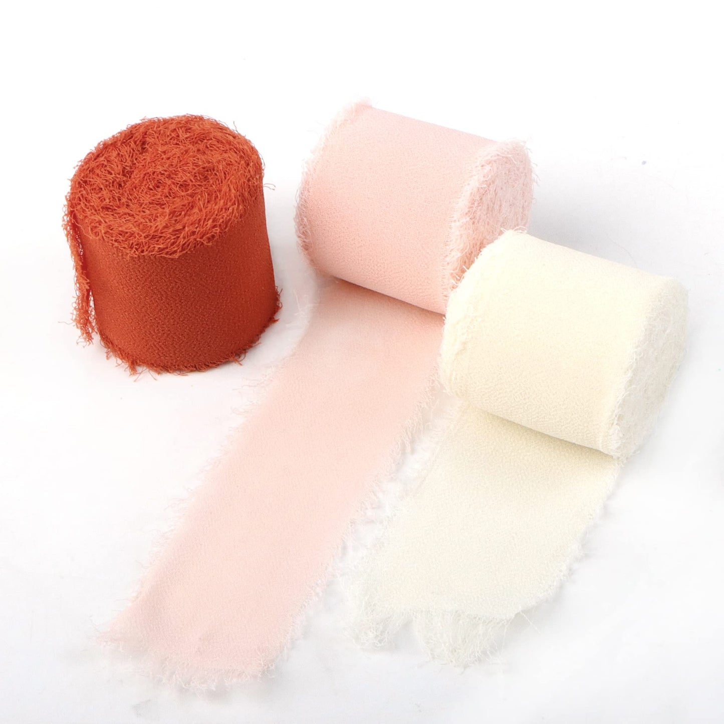 David accessories Handmade Chiffon Silk Ribbon 1.5" x 15 Yd Frayed Edges Ribbons Set for Wedding Invitations, Bridal Bouquets, Gifts Wrapping, DIY Crafts (Terracotta & White, 1.5")