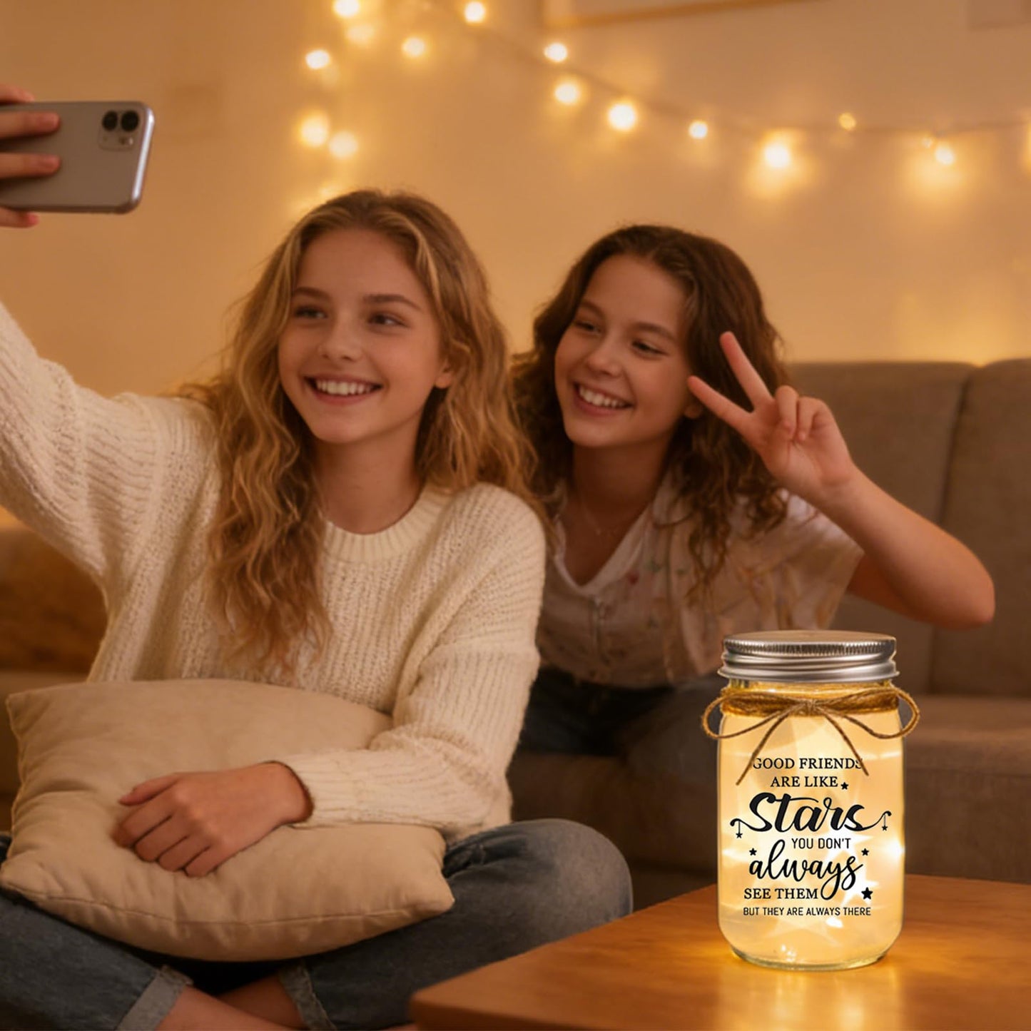 COZITED Friendship Gifts for Women - Good Friends are Like Stars Mason Jar Night Light, Unique Best Friend Birthday Gifts for Women Friends Christmas Valentine's Mother's Day Long Distance Gift