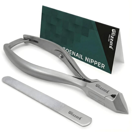 Blizzard Nail Clippers for Thick Nails - Podiatrist Nail Nippers for Seniors - Heavy Duty Toe Nail Clippers for Men - German Steel Podiatry & Chiropody Tool with Toenail File - 14cm Moon Head