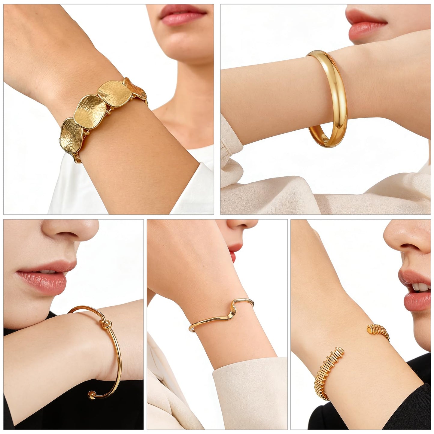 VEINARDYL Gold Bracelets set for Women, Gold Plated Bangles Cuff Bracelets Stack, Open Adjustable Bangles Fashion Accessories Jewelry Set for Gifts Birthday Valentines Day