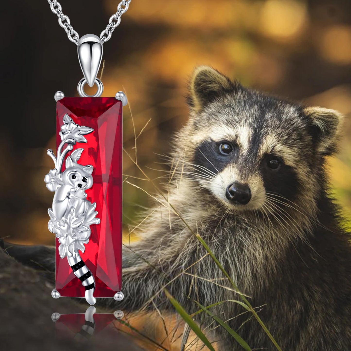 AENEAS Valentines Day Gifts for Women Her Raccoon Necklace 925 Sterling Silver Green Crystal Pendant Fancy Cute Coon Jewelry Gifts for Her Wife Women