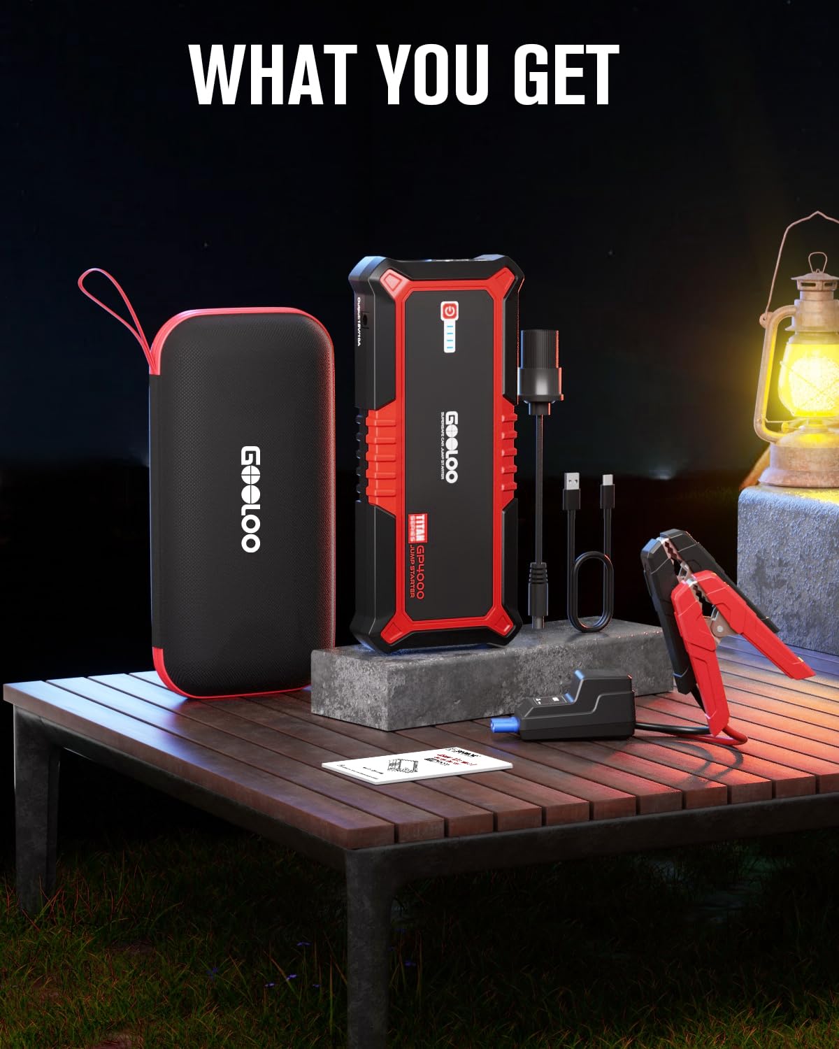 GOOLOO GP4000 4000A Peak Car Battery Jump Starter, Portable Battery Booster for Up to All Gas or 10L Diesel Engine, SuperSafe 12V Lithium Jump Box Power Pack with Jumper Cable,Red