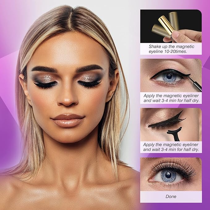 Royaomis 10 Pairs Cat-Eye Magnetic Lashes With Eyeliner, 3D Magnetic Eyelashes Natural Look With Eyeliner, Fake Eyelashes Magnetic