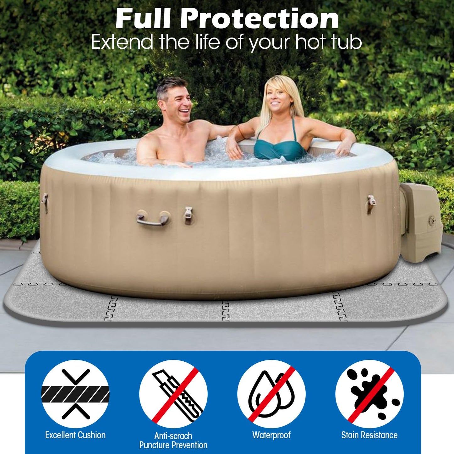 85 * 85 Inch Hot Tub Mat,Inflatable Hot Tub Accessories，Extra Thick Large Hot Tub Eva Foam Pad Padding Foundation for Outdoor Indoor,Portable Spa Pool Accessories Ground Base Flooring Mat Protector