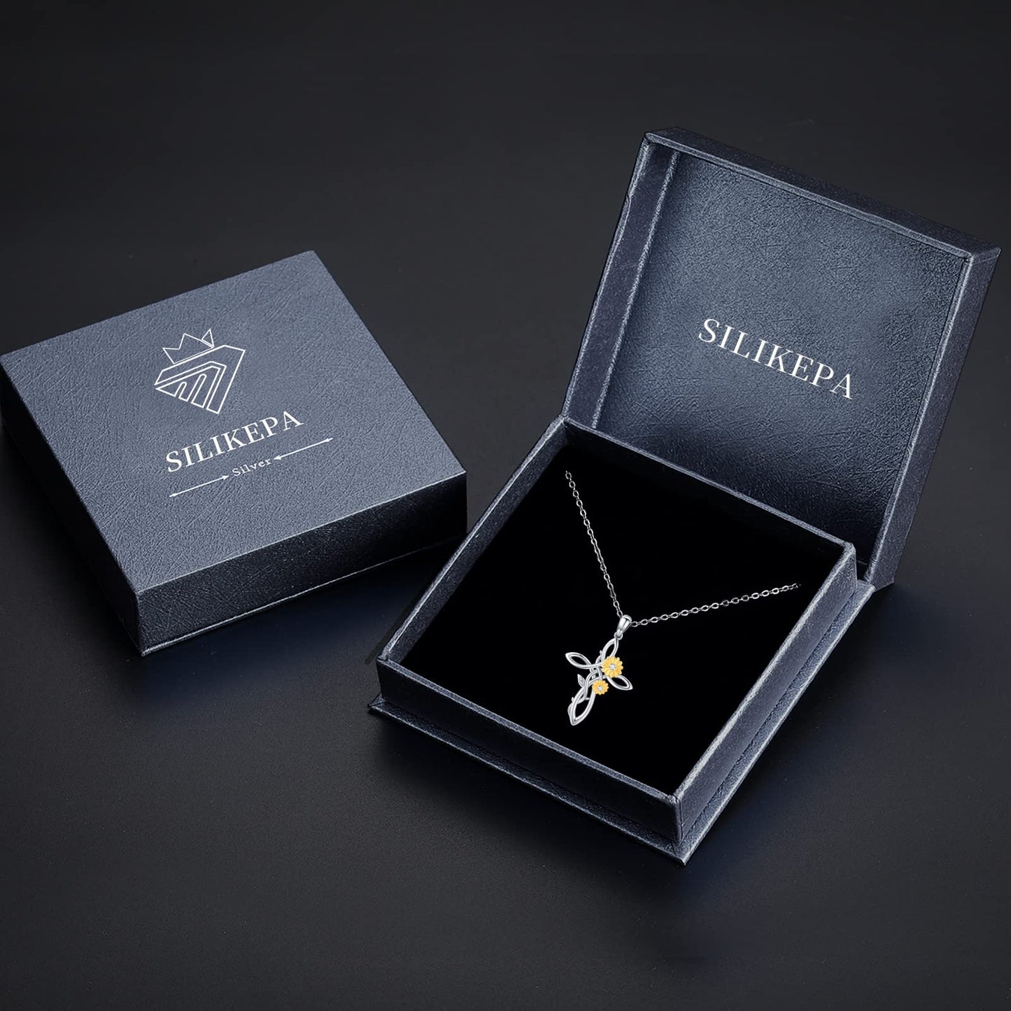 Silikepa Sunflower Necklace for Women 925 Sterling Silver Sunflower Cross Pendant Necklace You Are My Sunshine Pendant Jewelry Gift for Women