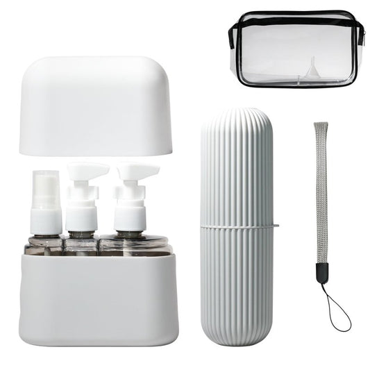 MYMODAGLAM Travel Bottle Set – TSA Approved, Leakproof Toiletry Kit for Carry-On, Refillable Containers for Spring & Summer Travel (Light Gray)