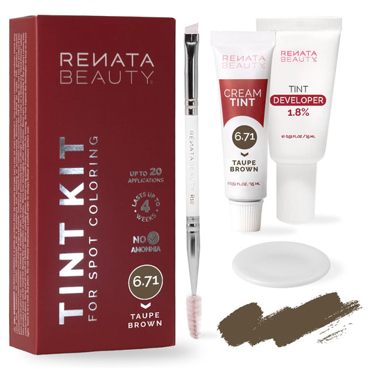 RB RENATA BEAUTY Tint Kit for Spot Coloring – Cream Hair Dye Kit with Developer and Application Brush, Covers Gray Hairs, Smudge-Proof, Long-Lasting Up to 4 Weeks, 20 Applications [Taupe Brown]