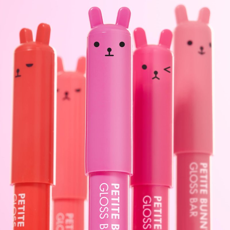 TONYMOLY Petit Bunny Lip Gloss 3 Pack - Hydrating Korean Sheer Tinted Gloss with Vitamin E for Soft High Shine, Cute Moisturizing Lip Tint Crayon