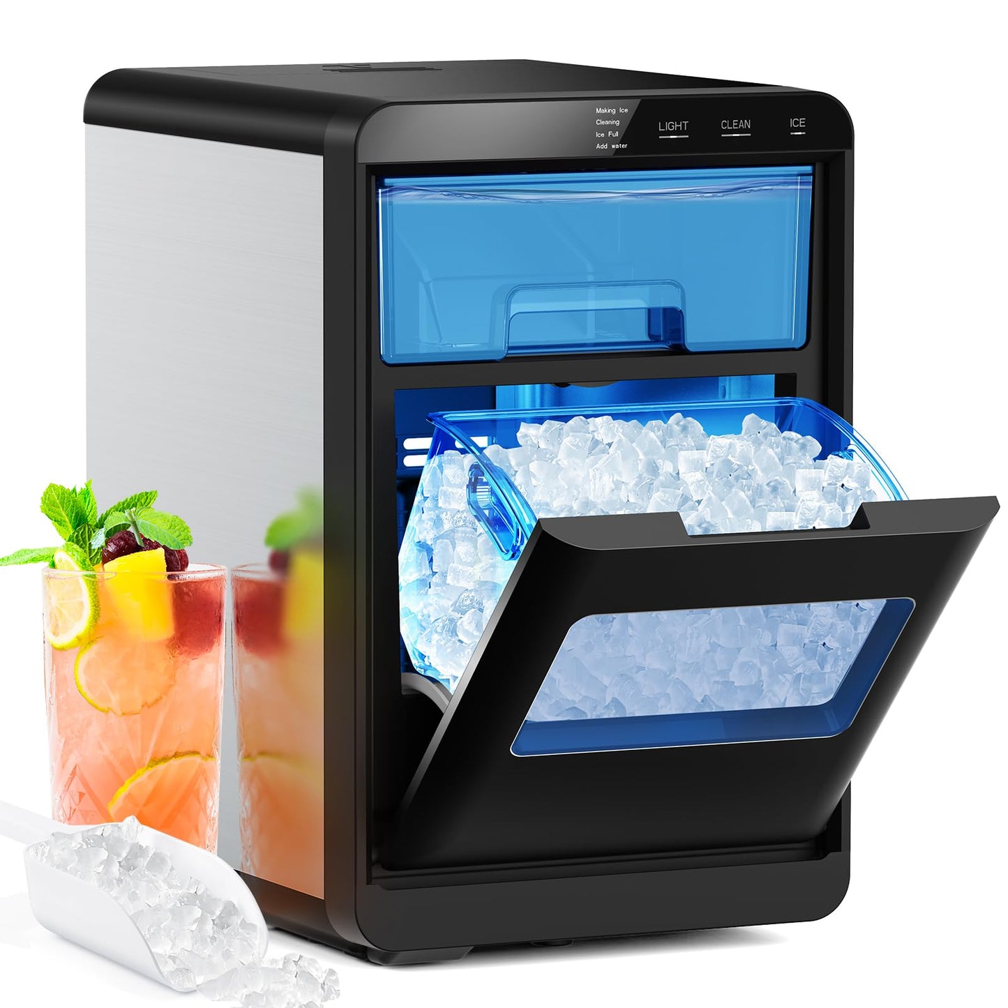 COWSAR Nugget Ice Makers Countertop, 44Lbs/24H Crushed Ice Maker & Pebble Ice Machine, Pellet Ice Makers with Ice Scoop &Removable Basket,Sonic Countertop Ice Machine for Home/Kitchen/Office