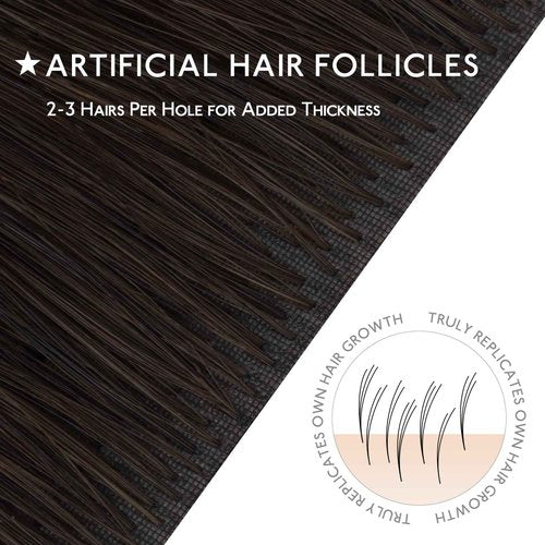 WENNALIFE Invisi Edge Tape in Hair Extensions Human Hair, 14 Inch 50g 20pcs Balayage Dark Brown Mixed Chestnut Brown Invisible Luxury Remy Hair Extensions Natural Seamless Injected Tape Ins Straight