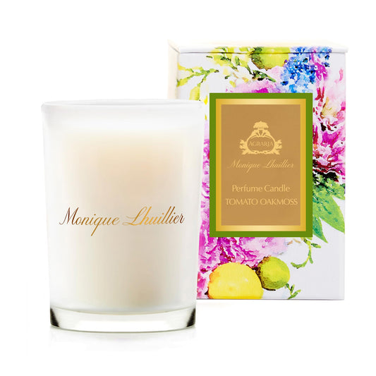 Agraria Monique Lhuillier Tomato Oakmoss Perfume Candle, 7 Oz, 40-50 Hours Flicker Time, Fresh Alluring Botanical Earthy Scented Candles for Home