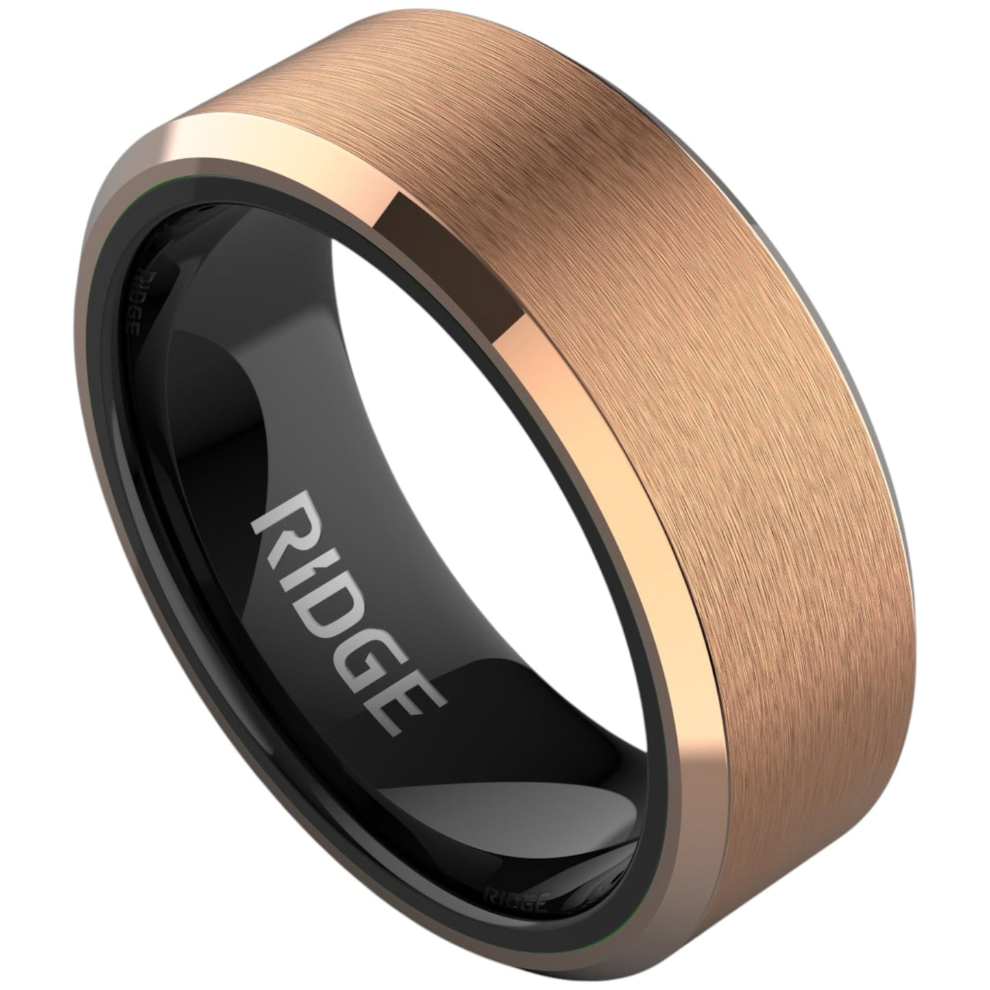 Ridge Beveled Ring Set 8mm - 18K Rose Gold - Tungsten - 11