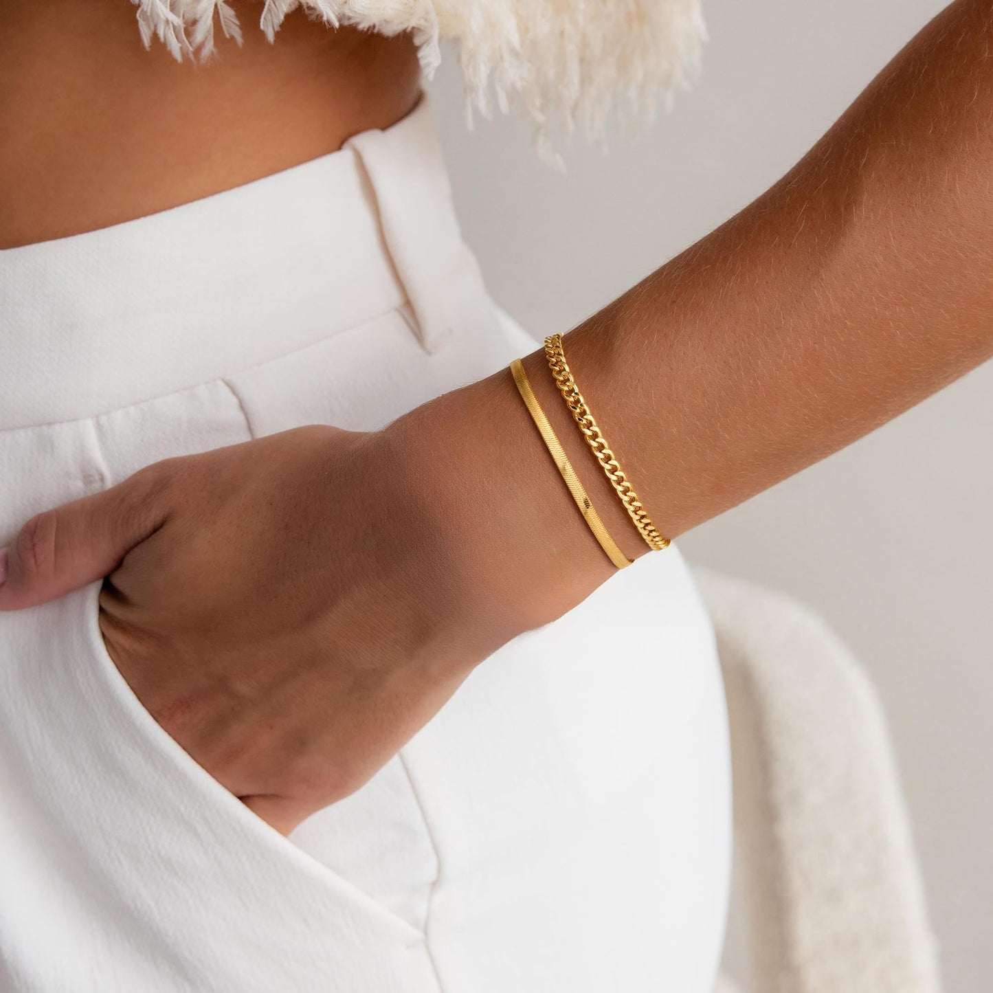 Mujahid Waterproof Gold Plated Bracelets Set for Women Trendy, Dainty 14K Gold Jewelry Fashion Stackable Tennis Beaded Figaro Herringbone Paperclip Link Bracelet Pack Stack Gifts for Women,Never Fade