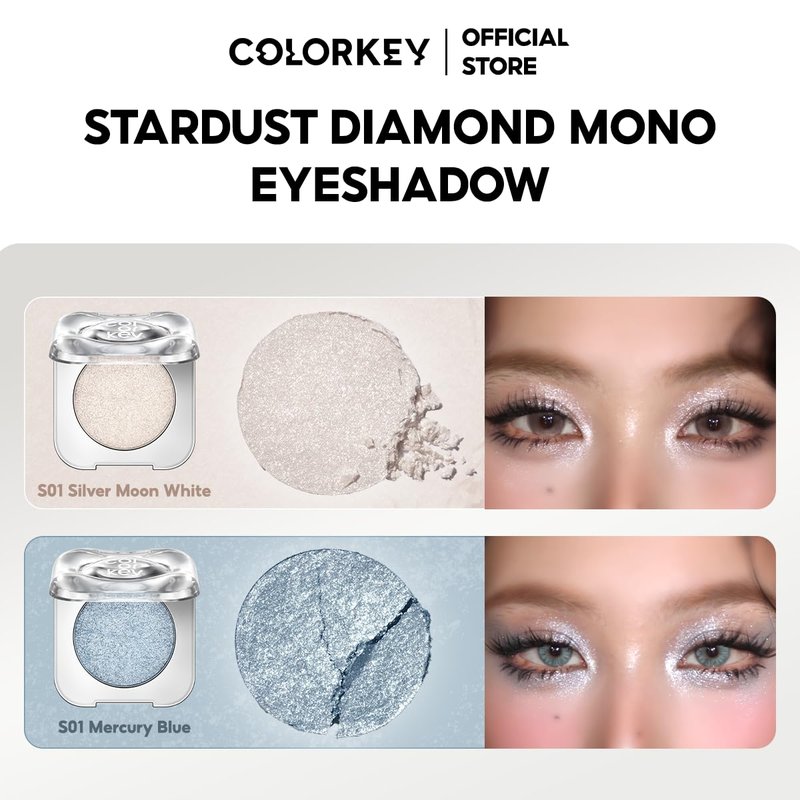 COLORKEY Stardust Diamond Mono Eyeshadow, High-Pigment Single Eye Shadow with Diamond Sparkle, Long-Lasting, Waterproof, Smudge-Proof, Multi-Dimensional Shine, Enhances Eye Contour (S03)