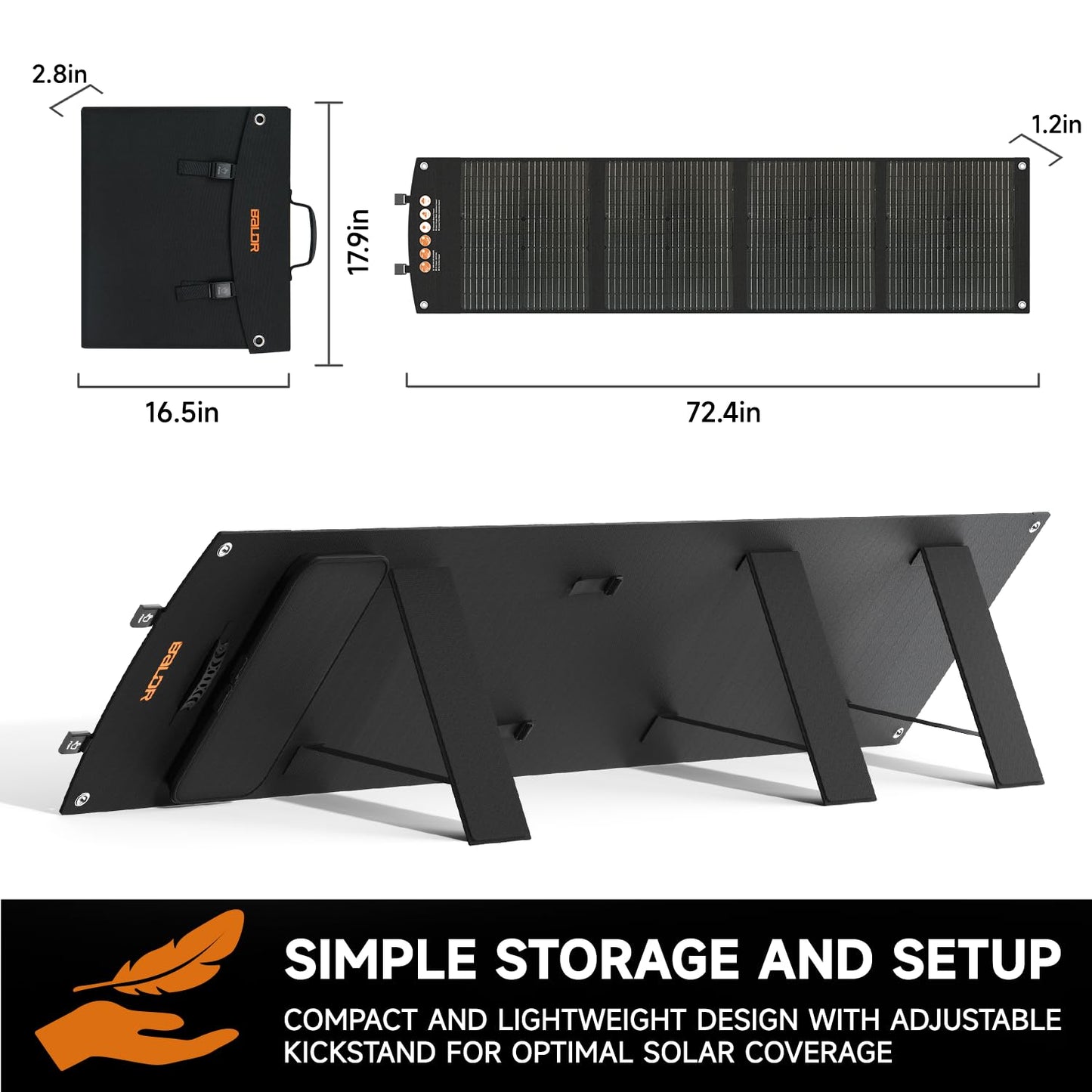 BALDR 120W Portable Solar Panel for Jackery/ECOFLOW/Flashfish/ROCKPALS Power Station Generator, Foldable Solar Cell Charger with USB Ports & PD Output for Camping, Off Grid Living. Black