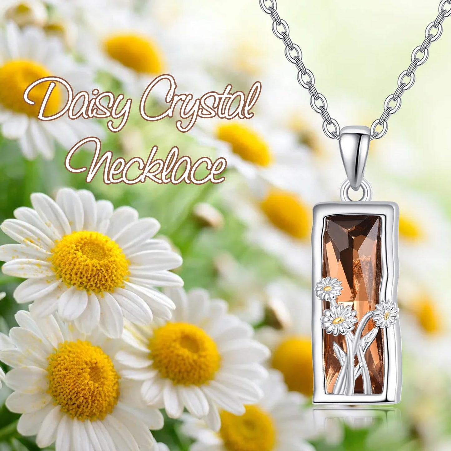 AENEAS Daisy Necklace for Women Sterling Silver Pendant Brown Quartz Necklace Crystal Daisy Flower Jewelry Gifts for Her Wife