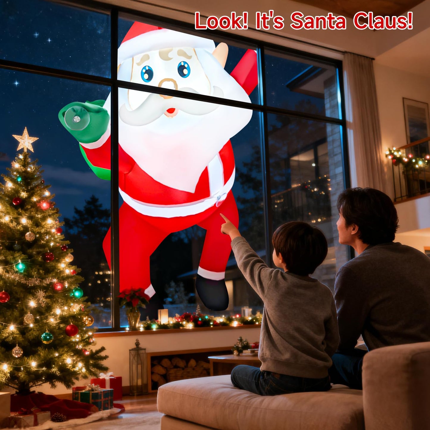 3 FT Christmas Inflatables Outdoor Decorations, Funny Cute Hanging Santa Claus with Gift Bag, Build-in LED Lights, Blow Up Xmas Decor for Indoor Yard Outside Fall Vacation Holiday Party Lawn