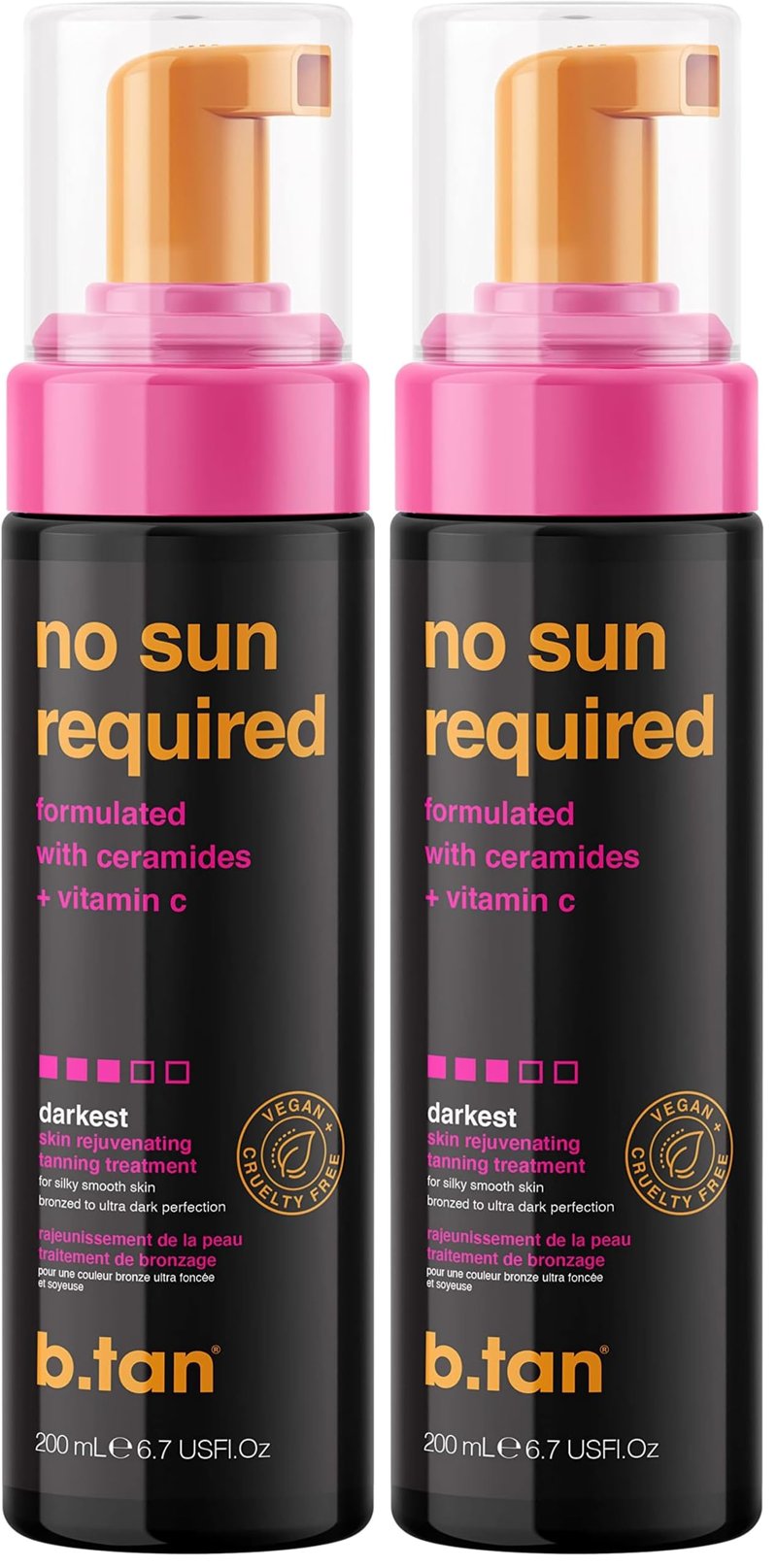 b.tan Dark Self Tanner Mousse | No Sun Required - Fast, 1 Hour Express, Darkest, Rejuvenating Sunless Tanning Treatment With Ceramides + Vitamin C, No Fake Tan Smell, Cruelty Free, 6.7 Fl Oz