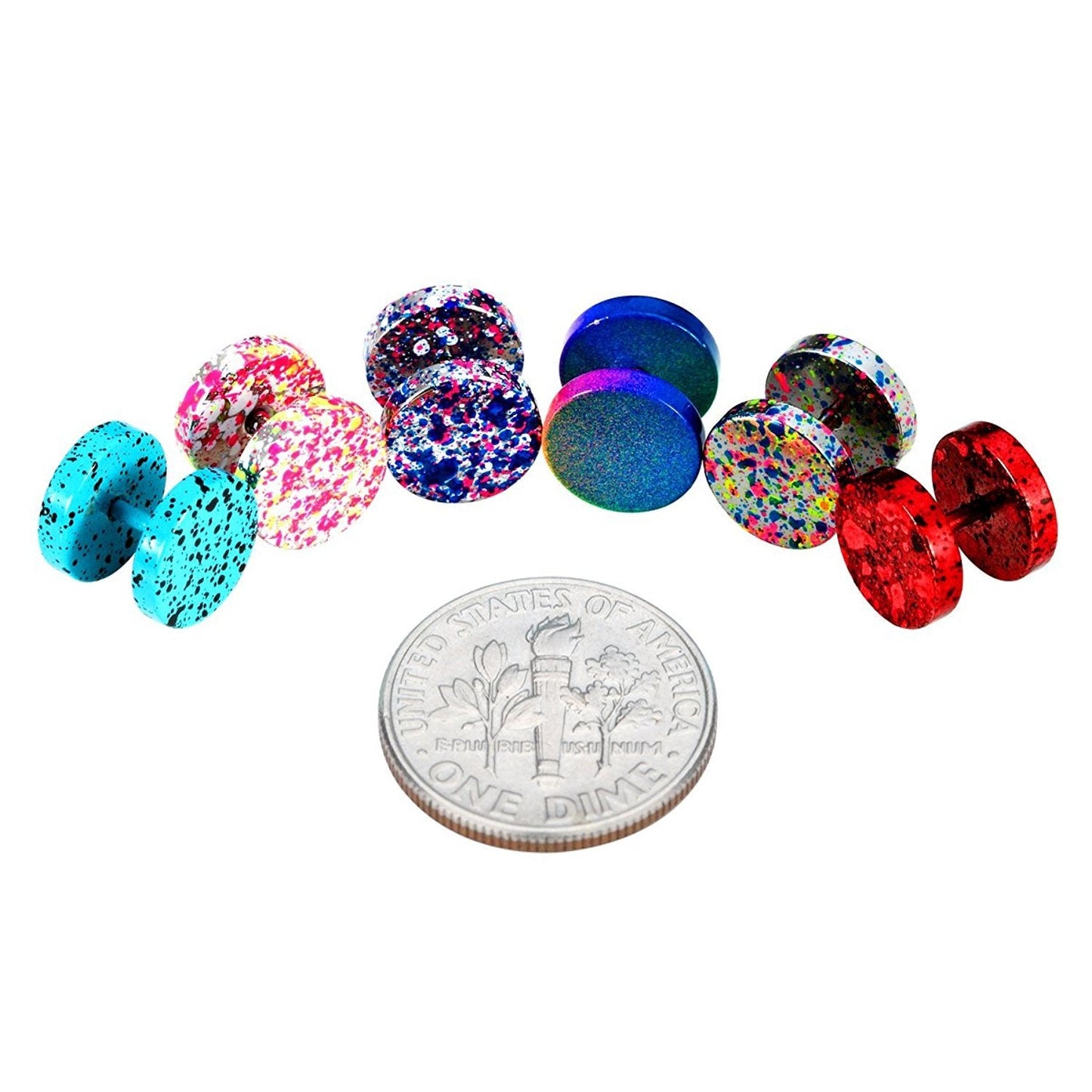 JEWELRIESHOP Fake Plugs Faux Gauge Earrings Stainless Steel Studs Circle Flat Back Cheater Illusion Tunnel Dumbbell Barbell Earrings Fake Ear Plugs for Women (16G, 6 Pairs, 10mm)