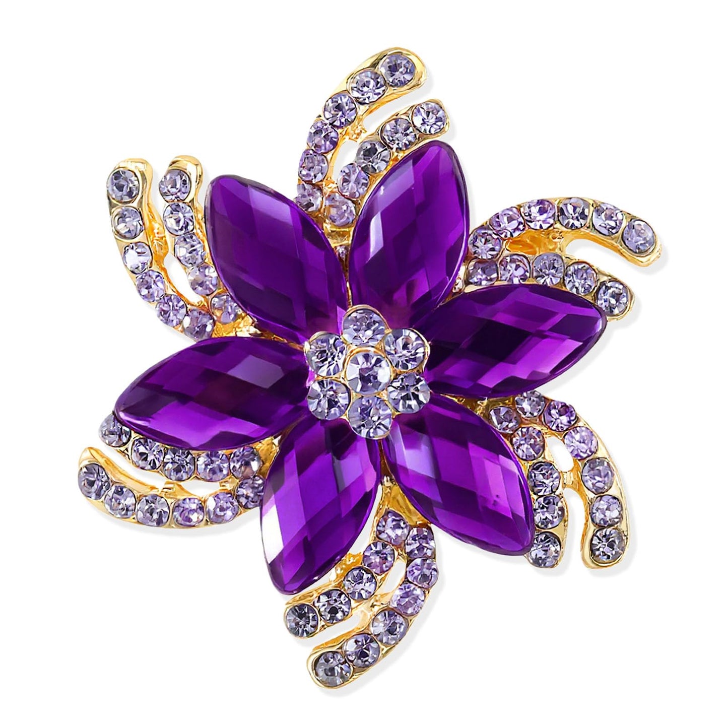 Cotsinyer Floral Brooch with Rhinestones-Elegant Gold and Purple Crystal Lapel Pin for Women，Ideal for Wedding, Party, Hat, and Scarf Accessory