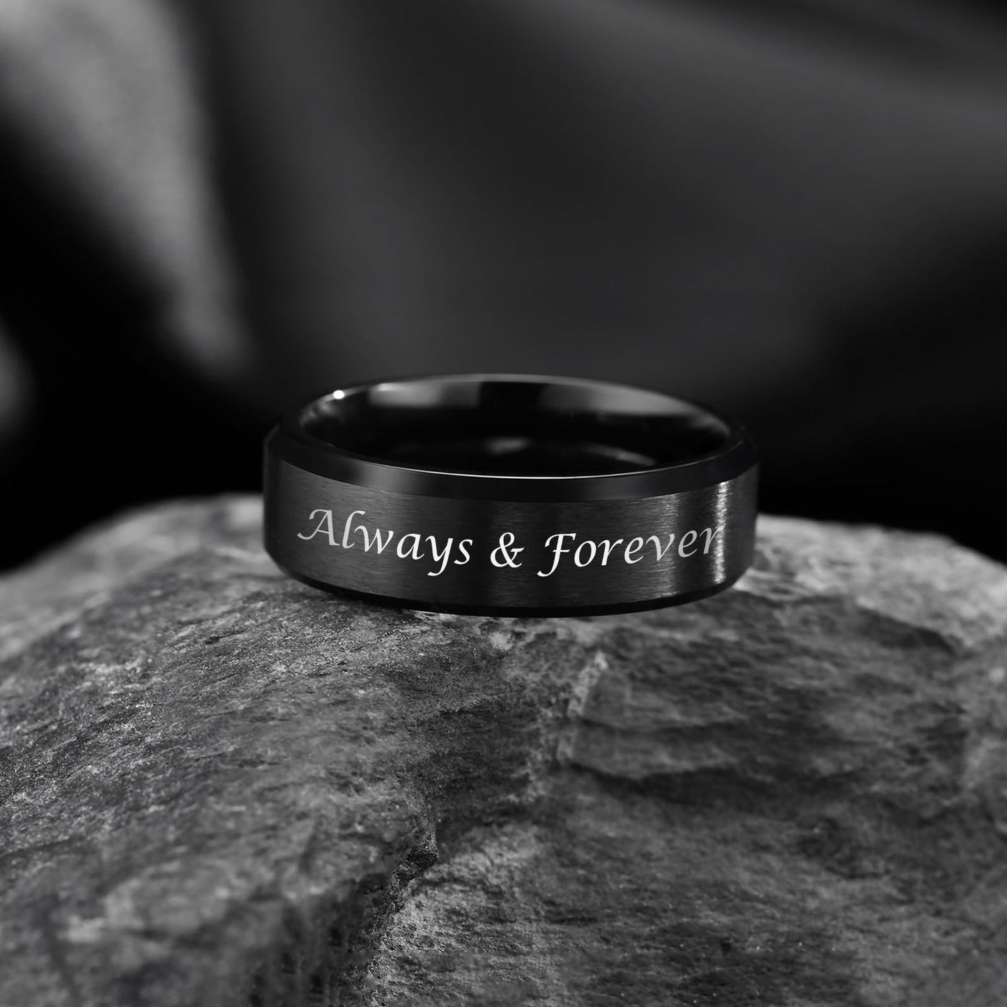 VNOX Customize Jewelry 6MM Black Stainless Steel Beveled Edge Matte Brushed Finish Rings for Men Women,Size 8