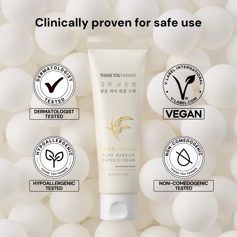 THANKYOU FARMER Rice Pure Barrier Capsule Cream - Moisturizing & Skin Barrier Cream | Hypoallergenic, Dermatologist Tested | Korean Skincare with Ceramide Capsules & Korean Rice Extract