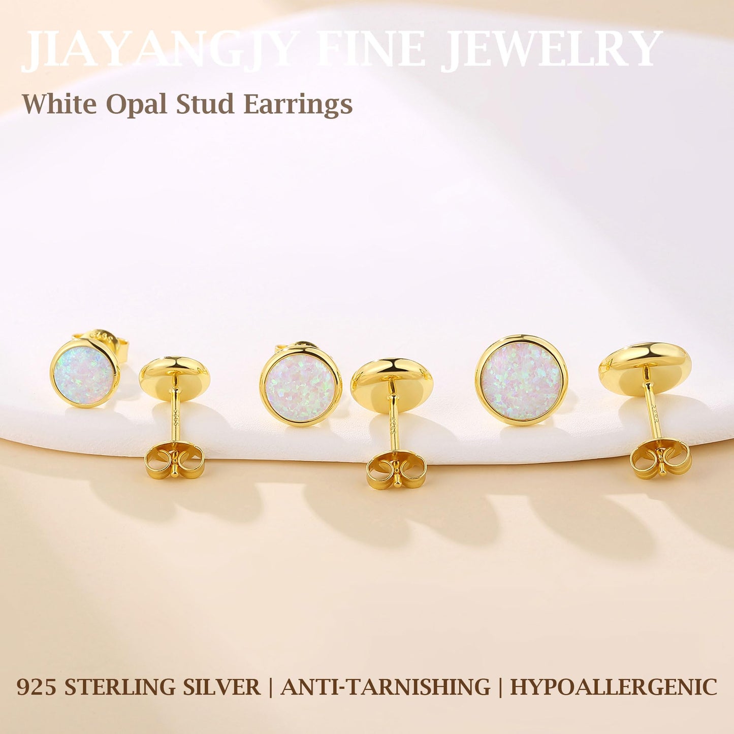 Opal Stud Earrings for Women Men, 925 Sterling Silver Hypoallergenic Earrings, Round & Oval Bezel Set Created Opal, Multi-Color Jewelry Gift (White/Red/Blue/Green)