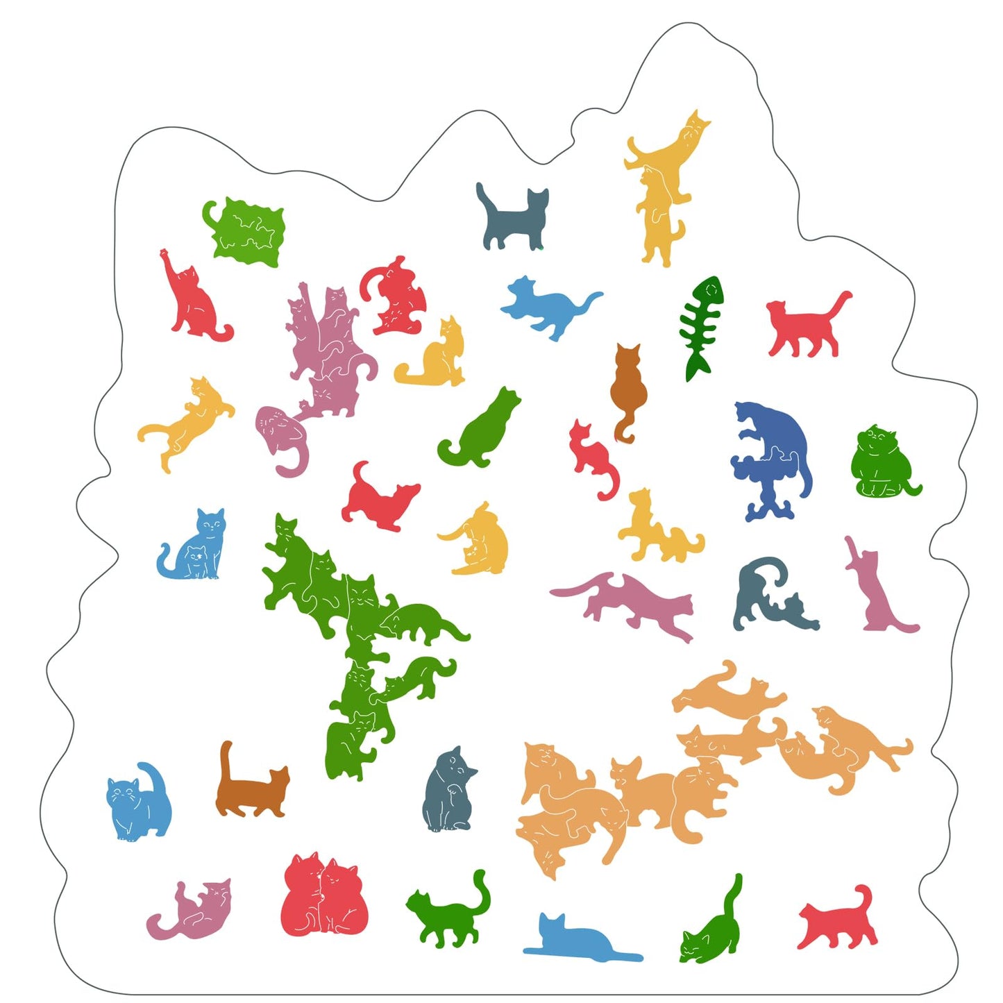 Bovearto 200 Piece Wooden Jigsaw Puzzles for Adults, Cat Puzzles with Unique Animal Shapes, Brain Teaser for Kids Ages 8+, Comes with Storage Box & Puzzle Gift Box, Bold Color Art (11" x 11.4")
