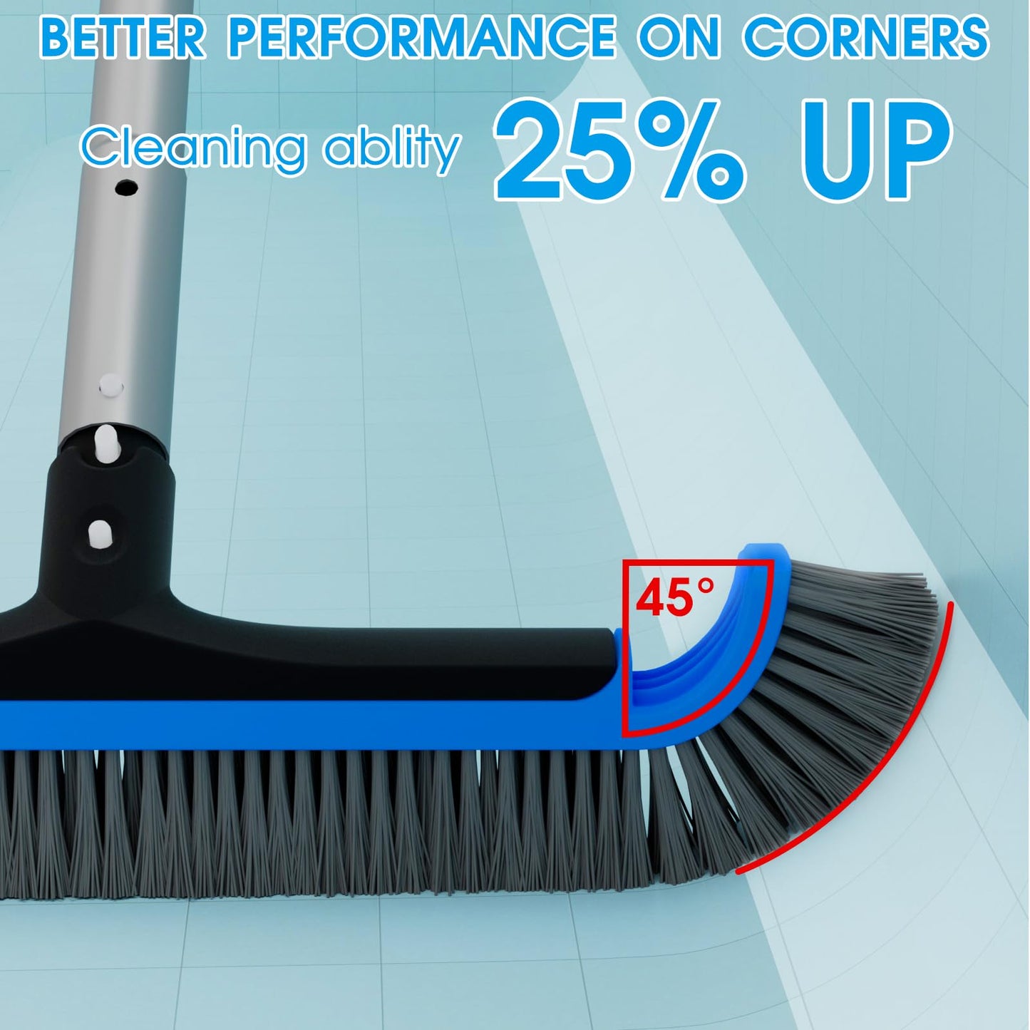 2 in 1 Multifunctional Pool Brush with 10 FT Poles - 17.5'' Heavy Duty Swimming Pool Brush & Multifunctional Brush Head, 10 FT Aluminum Poles, Cleaning Inground & Above Ground Pools, Vinyl Liner