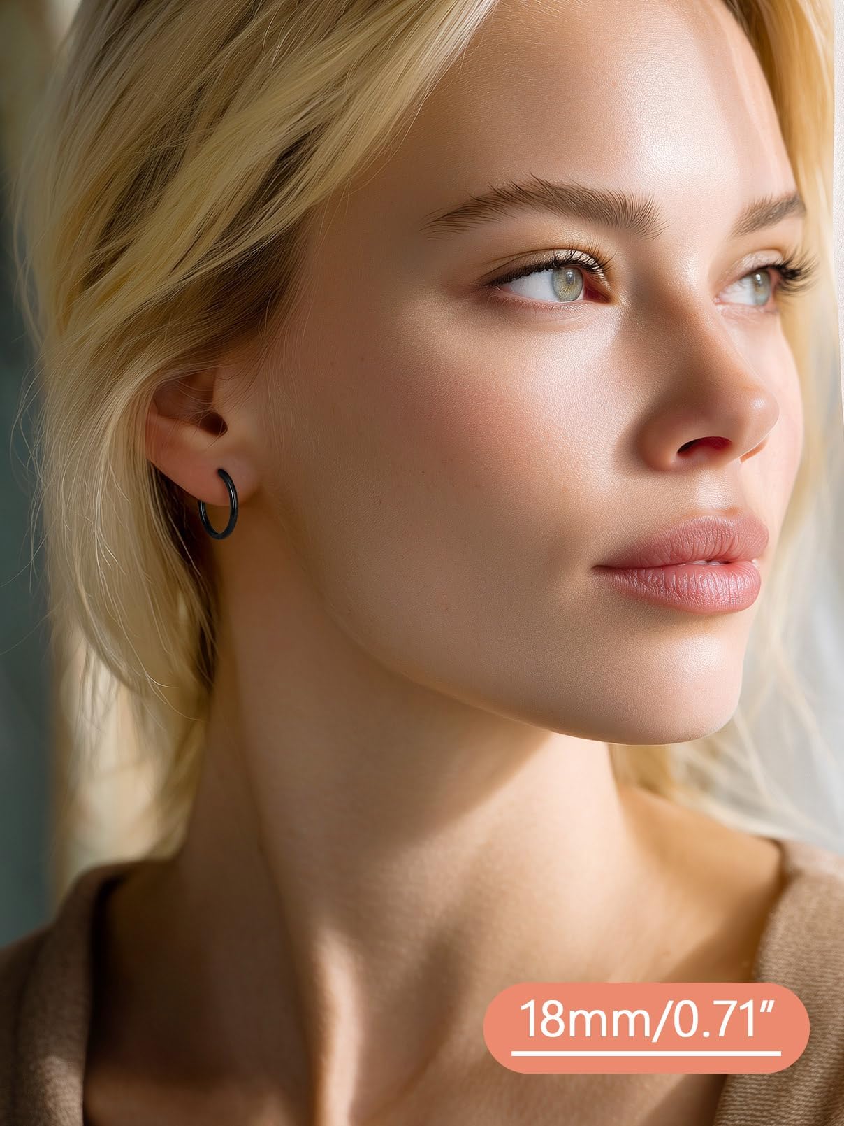 FaithHeart Hoop Earrings for Women, Black Hypoallergenic Huggie Hoop Earrings, Small Cartilage Earrings for Women 18mm, Send Gift Box