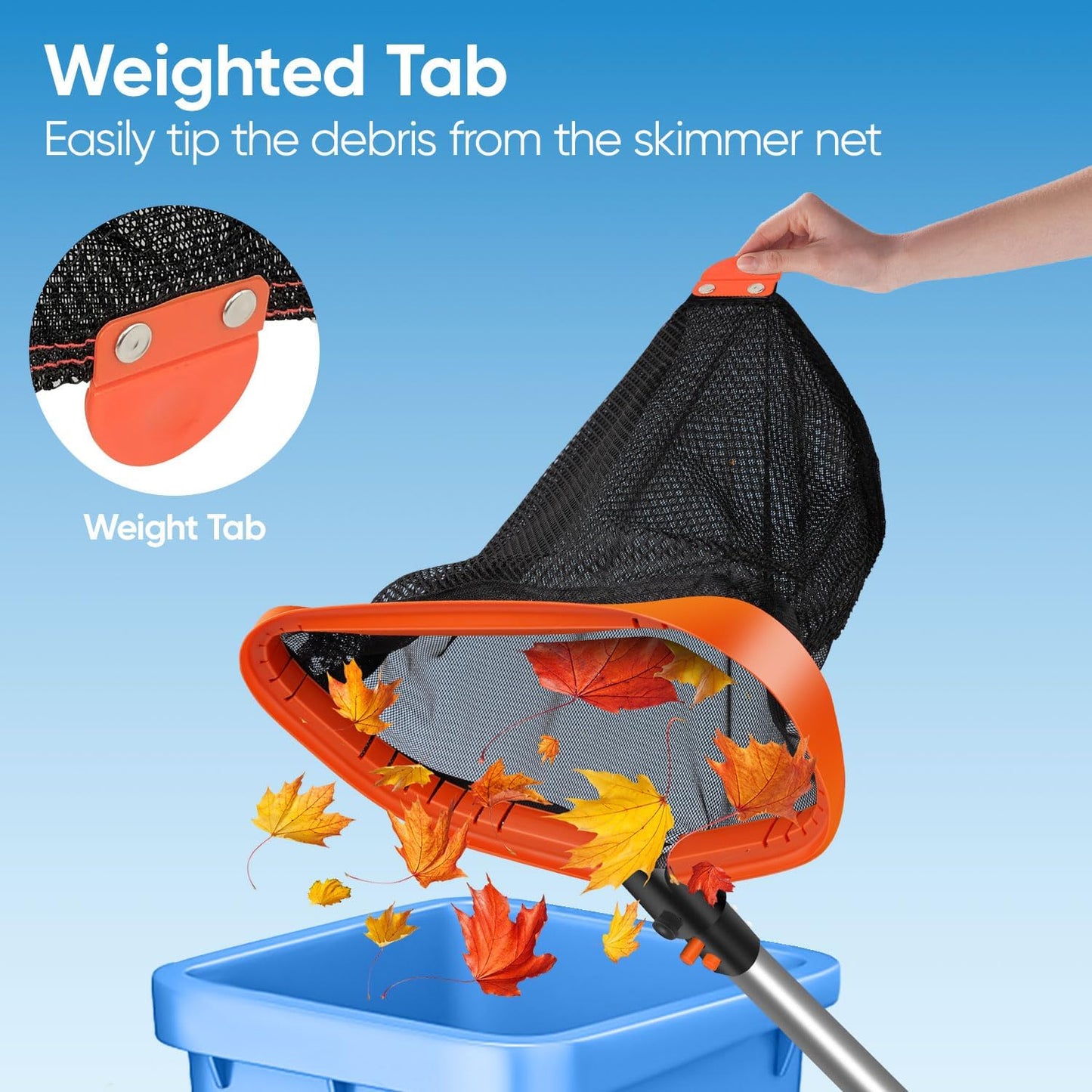 17.5" Pool Skimmer Net with 10 FT Aluminum 8 Sections Detachable Pool Poles, Heavy Duty Double Layer Pool Net with 1.2mm Thick Pole for Cleaning, Pool Leaf Rake for Above Ground & Inground Pools