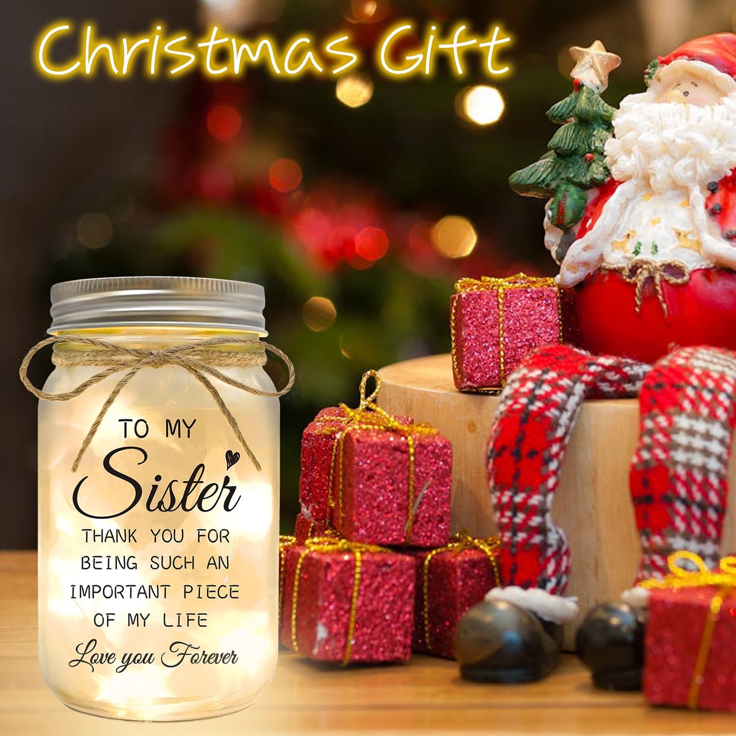 YOISTREVISK Sister Gifts - Mason Jar Night Lights with Warm Lights for Sisters, Unique Mothers Day Gifts for Sister Gift Ideas for Birthday Christmas Valentines Day, Heartfelt Home Decor Gift