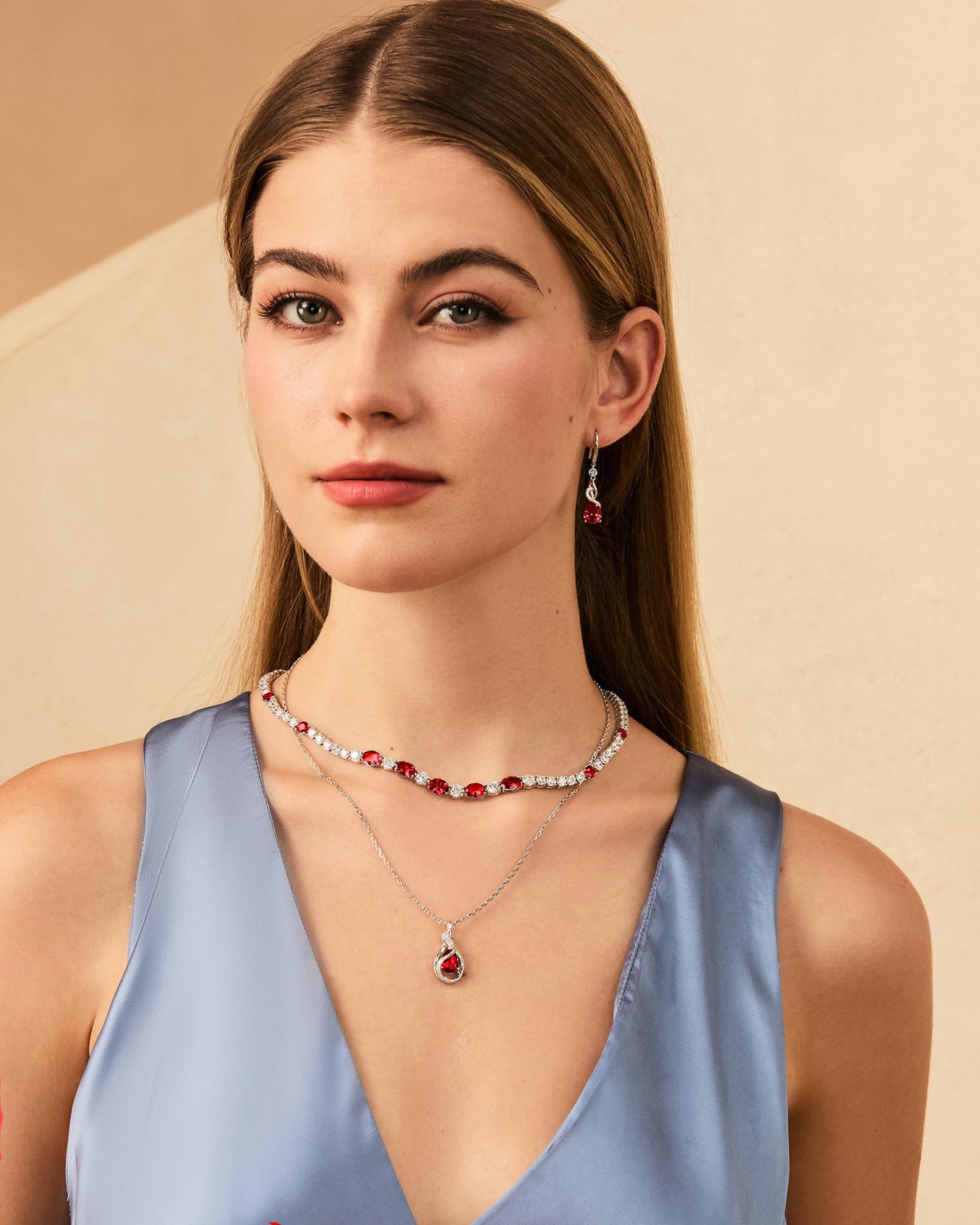 FANCIME Ruby Necklace July Birthstone Sterling Silver Infinity Knot Pendant Necklace Red Gemstone Fine Jewelry Birthday Mothers Day Gifts for Women Mom
